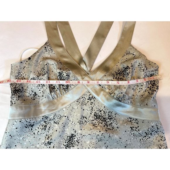 Express Women 100% Silk Halter Tank Top Platinum Spotted Backless Silver Black M - Picture 4 of 8